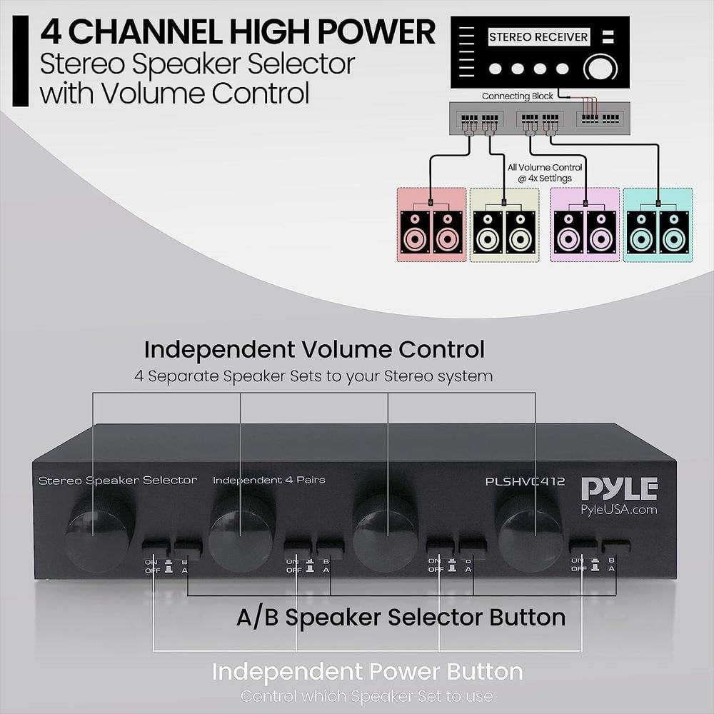 Selector De Parlantes Pyle 4 Canales Con Control De Volumen img #2