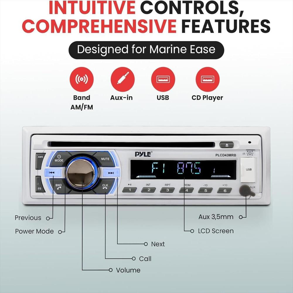Receptor Estéreo Marino Pyle Bluetooth Manos Libres Single Din img #5
