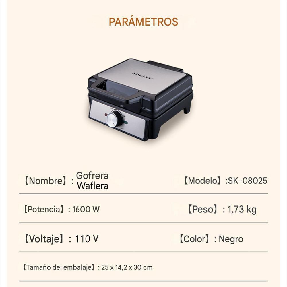 Waflera Electrica Rectangular Doble Regulador De Temperatura img #3