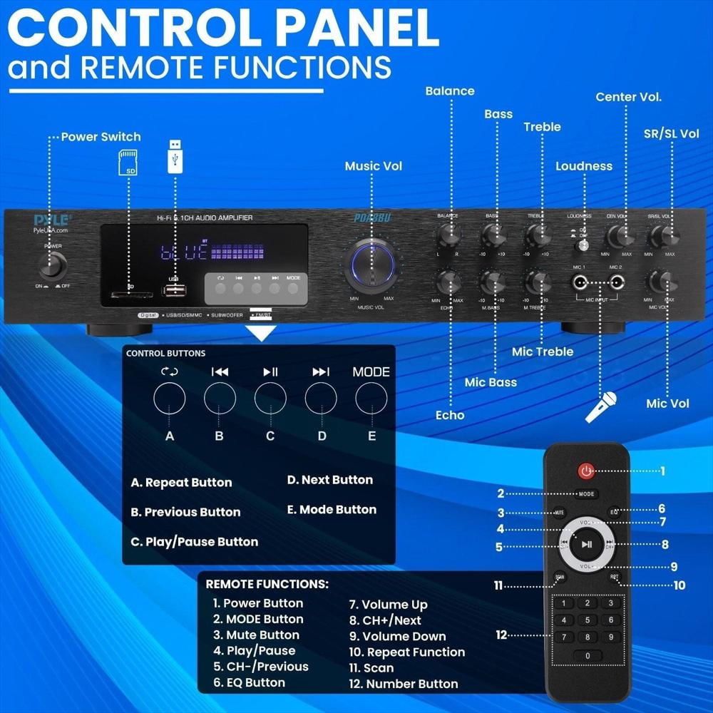 Amplificador De Audio Pyle 5 Canales Bluetooth img #4