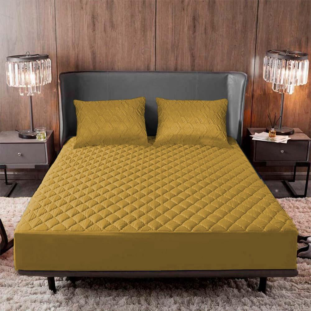 Combo Protector Colchon Semidoble Acolchado Mostaza 120X190cm img #1