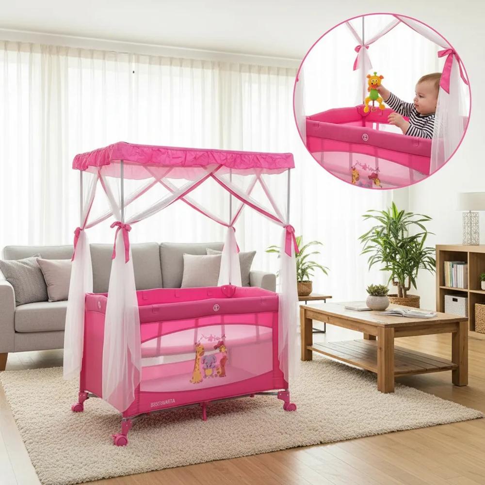 Cuna Corral Para Bebe Con Mecedoras Y Toldillo Alto img #4