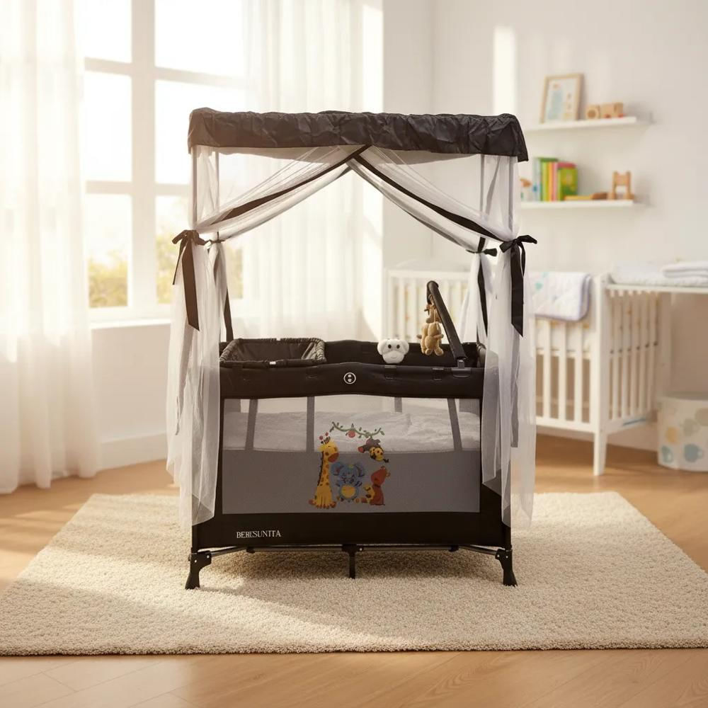 Cuna Corral Para Bebe Con Mecedoras Y Toldillo Alto img #3