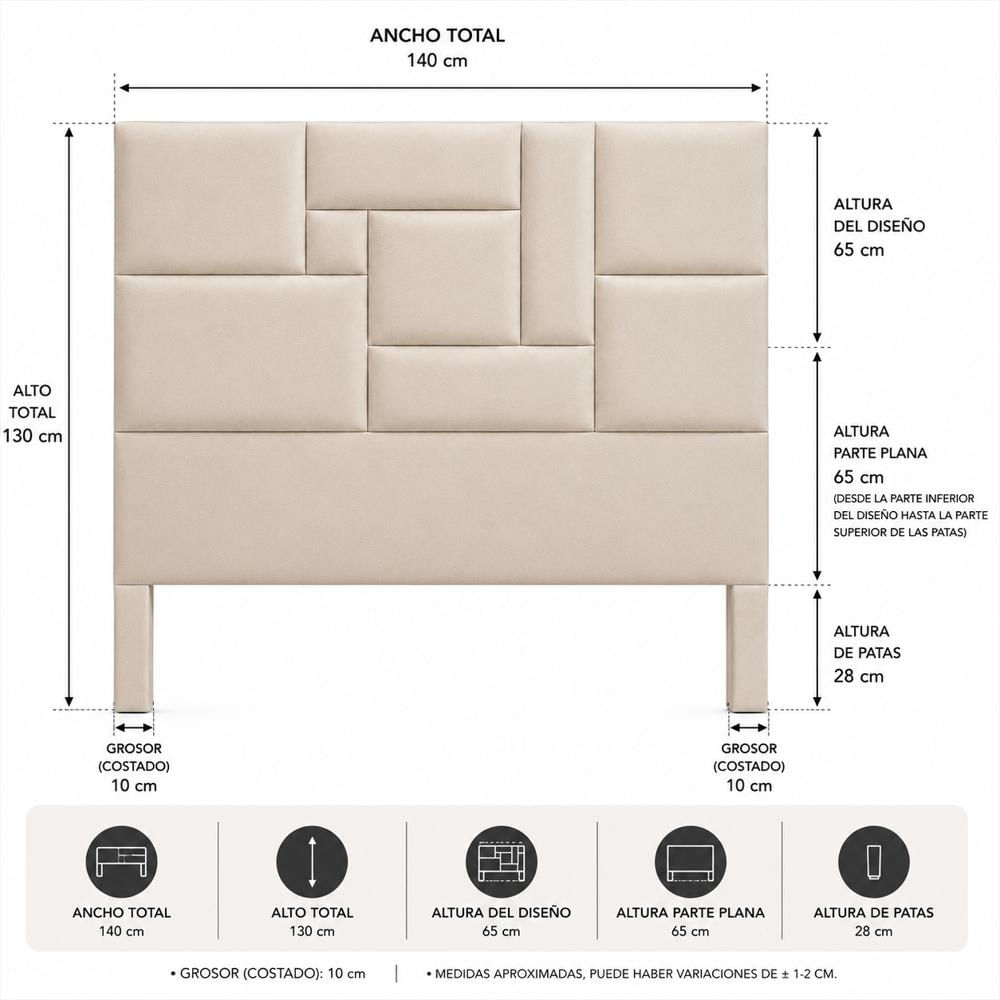 Cabecero Mónaco 140×130 Cm Beige Doble img #5