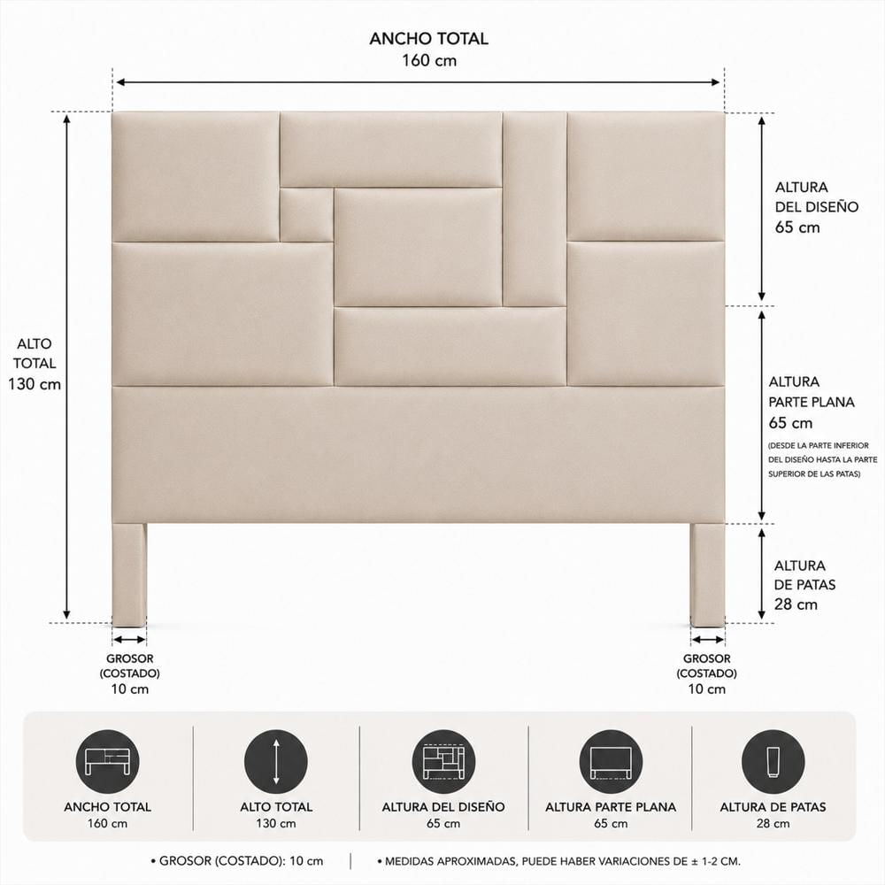 Cabecero Mónaco 160×130 Cm Beige Queen img #5