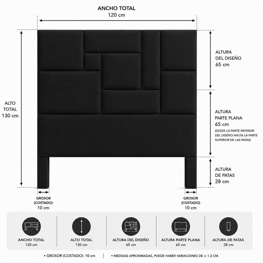 Cabecero Mónaco 120×130 Cm Negro img #5