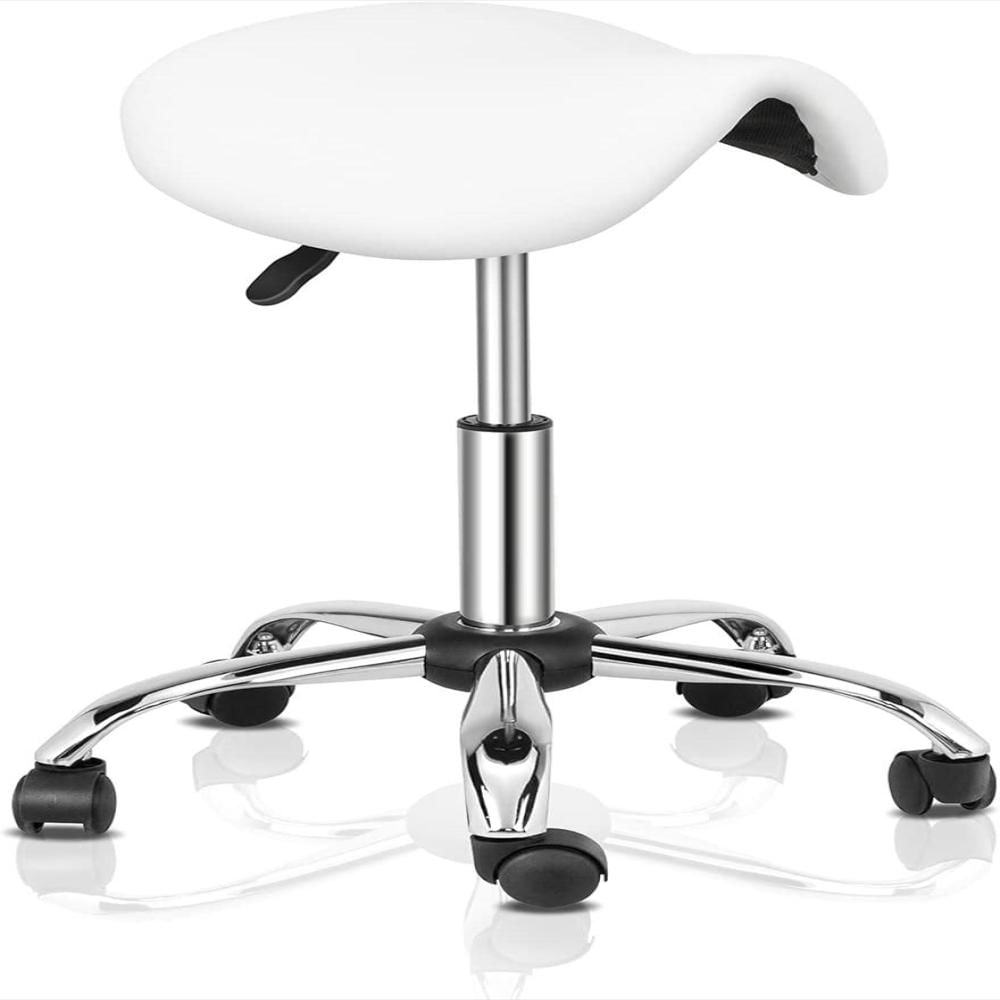 Taburete Tipo Silla De Montar Giratorio Con Ruedas Blanco img #1
