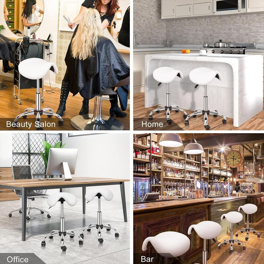 Taburete Tipo Silla De Montar Giratorio Con Ruedas Blanco img #4