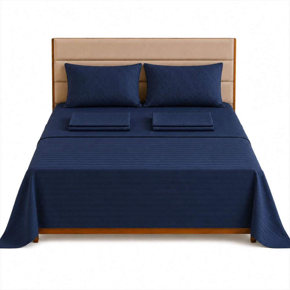 Combo Protector Colchon + Juego De Sábanas King Azul img #1