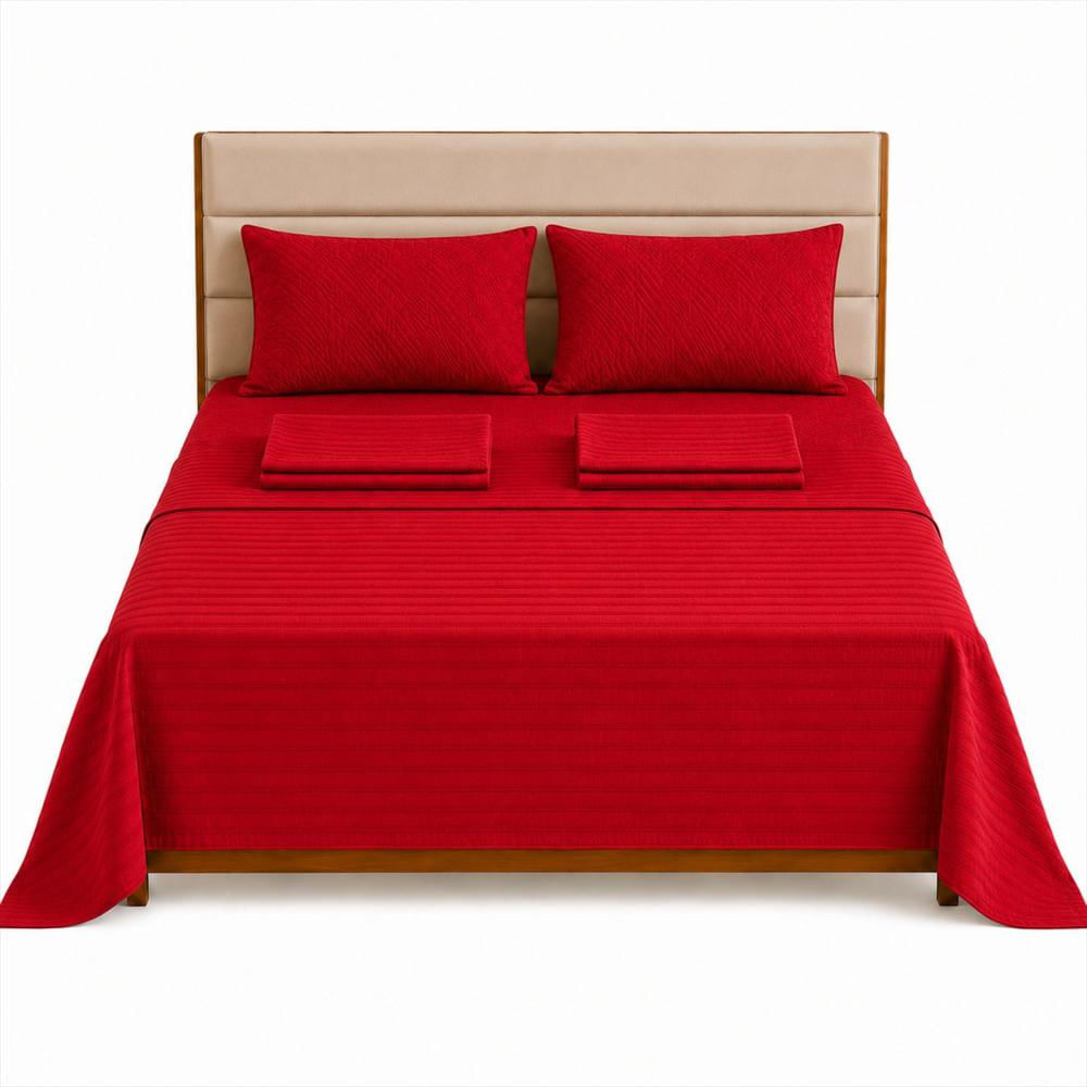 Combo Protector Colchon + Juego De Sábanas Doble Rojo img #1
