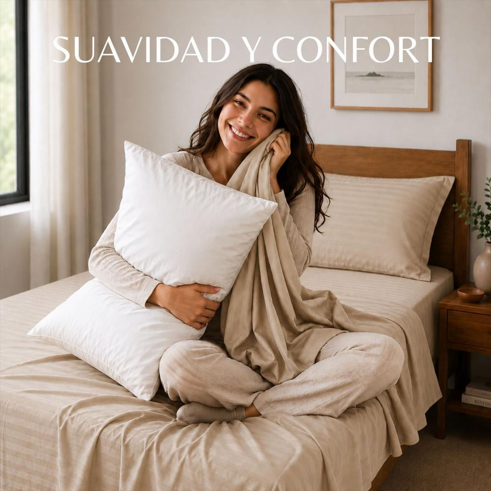 Combo Juego De Sábanas + 1 Almohada Siliconada Sencillo Beige img #3