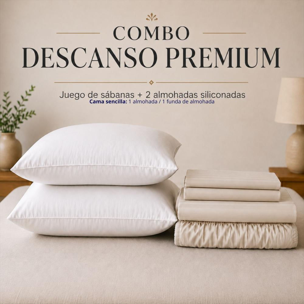 Combo Juego De Sábanas + 1 Almohada Siliconada Sencillo Beige img #4