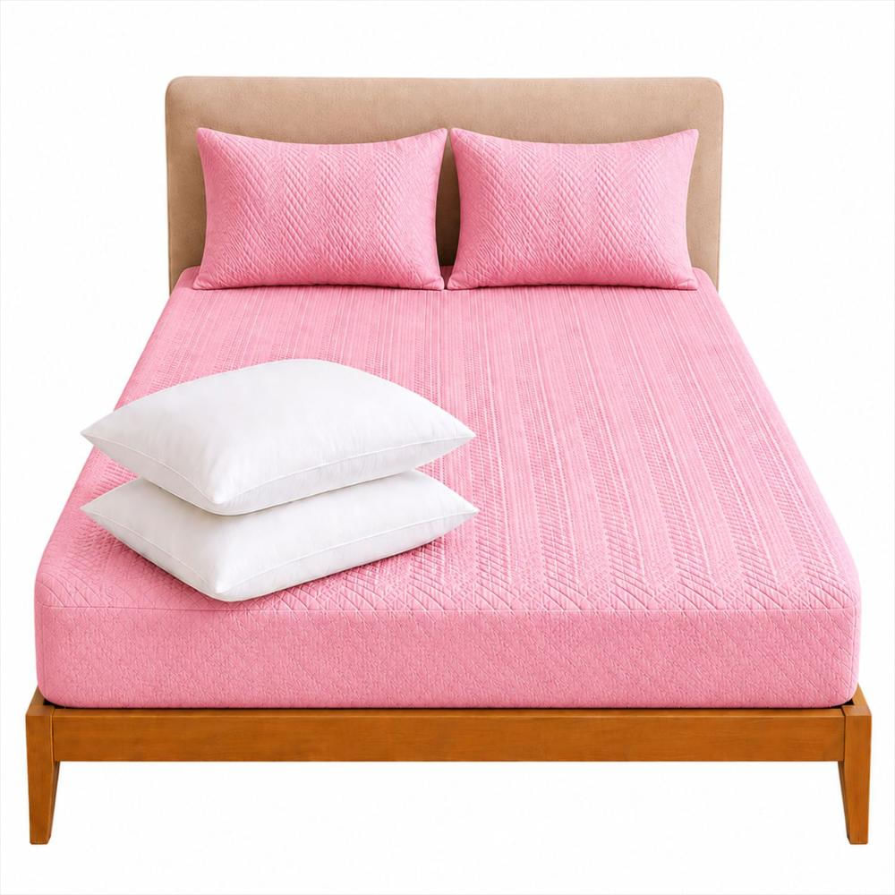 Combo Protector Colchon + 2 Almohadas Siliconadas Queen Rosado img #1