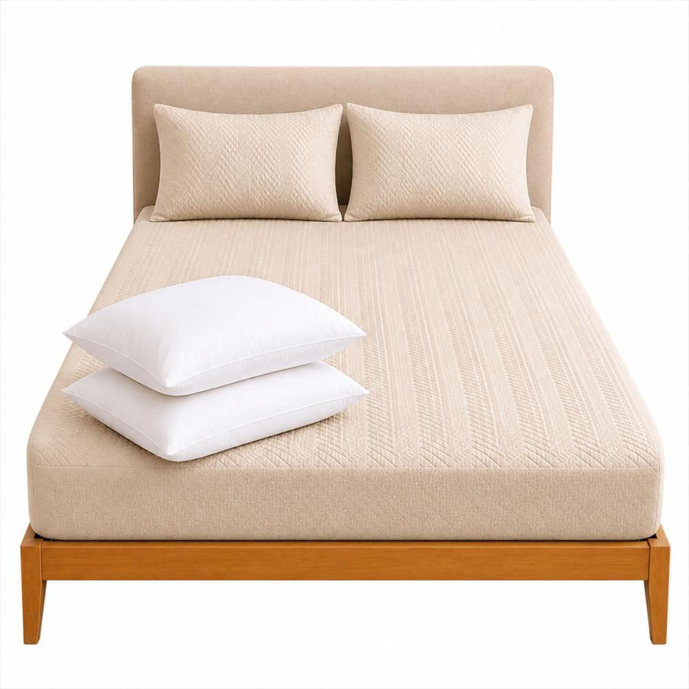 Combo Protector Colchon + 1 Almohada Siliconada Sencillo Beige img #1