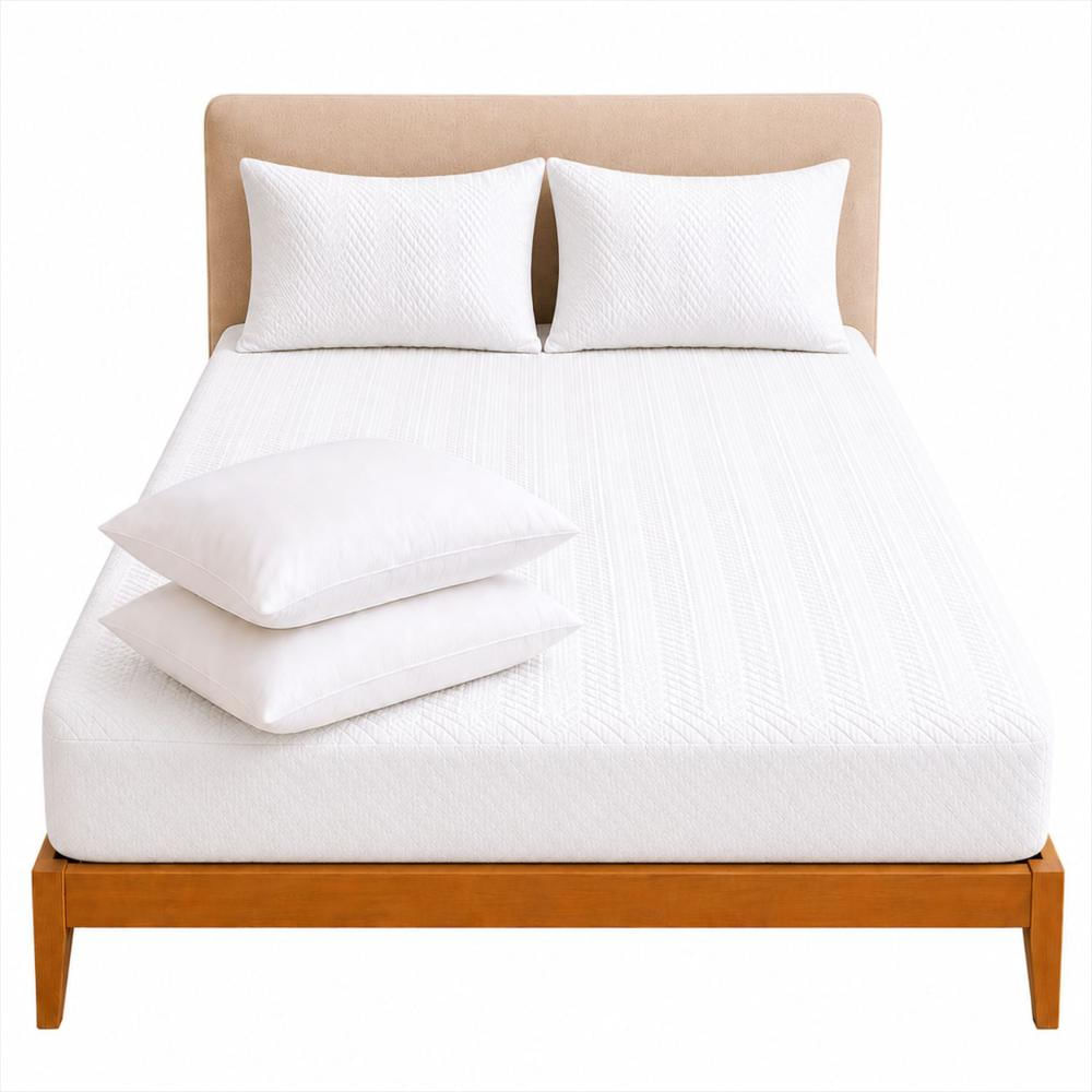 Combo Protector Colchon + 2 Almohadas Siliconadas Doble Blanco img #1