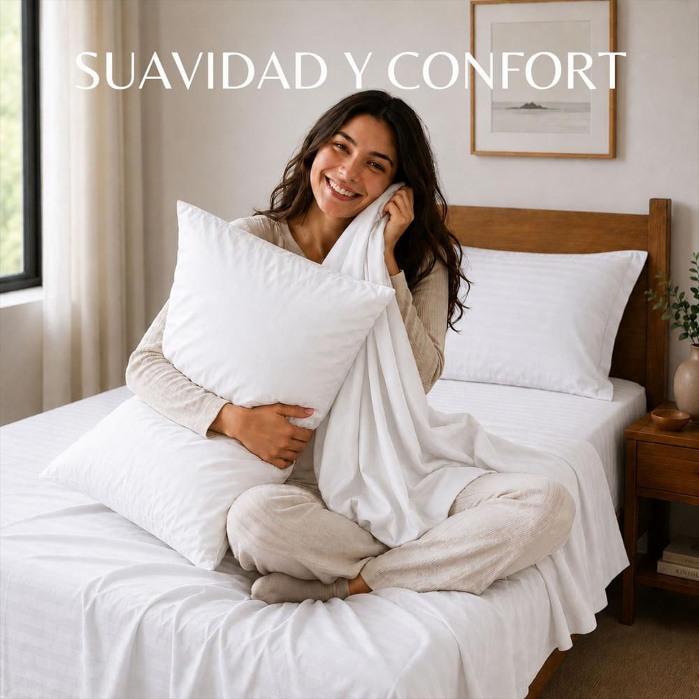 Combo Juego De Sábanas + 2 Almohadas Siliconadas Semidoble Blanco img #3