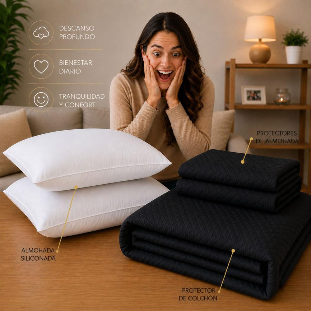 Combo Protector Colchon + 2 Almohadas Siliconadas King Negro img #3