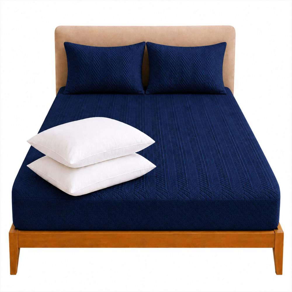 Combo Protector Colchon + 2 Almohadas Siliconadas Doble Azul img #1