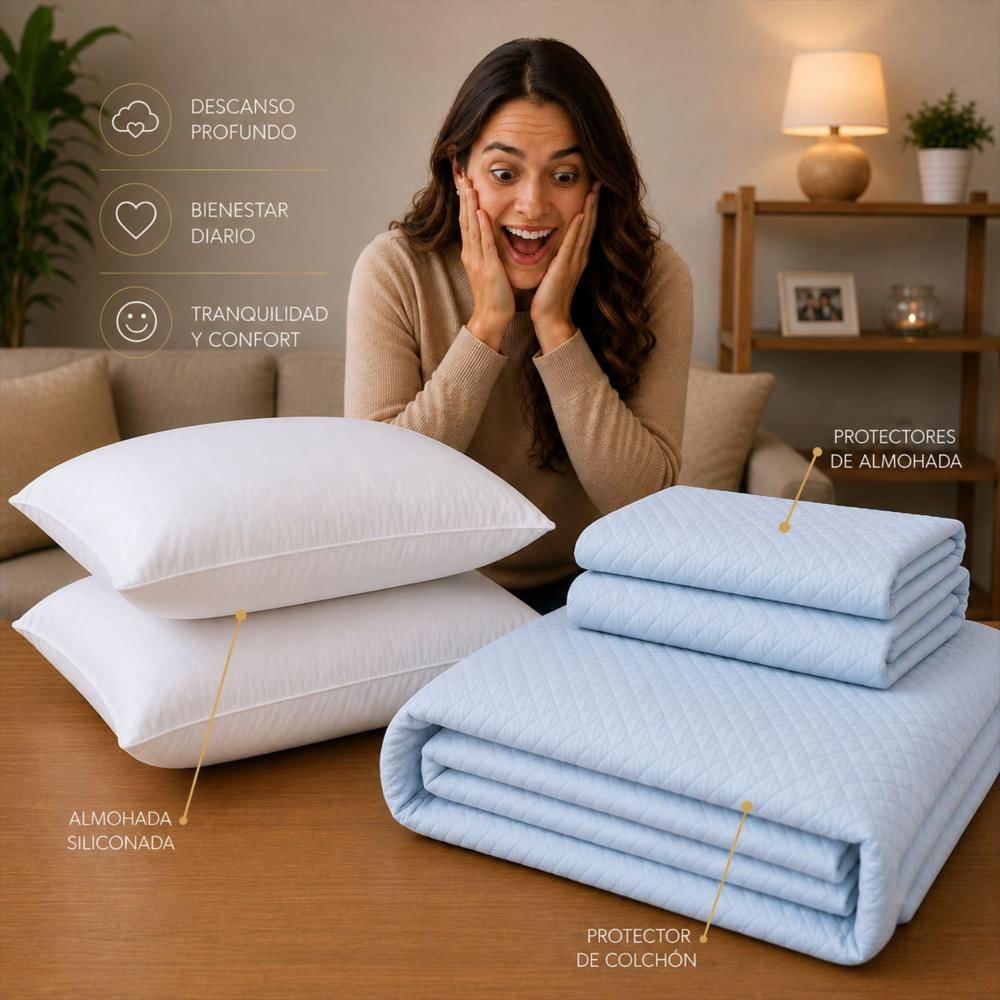 Combo Protector Colchon + 2 Almohadas Siliconadas Queen Celeste img #3