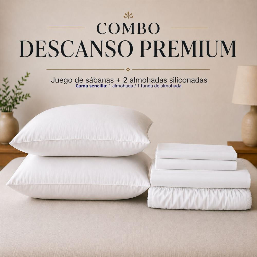 Combo Juego De Sábanas + 1 Almohada Siliconada Sencillo Blanco img #4