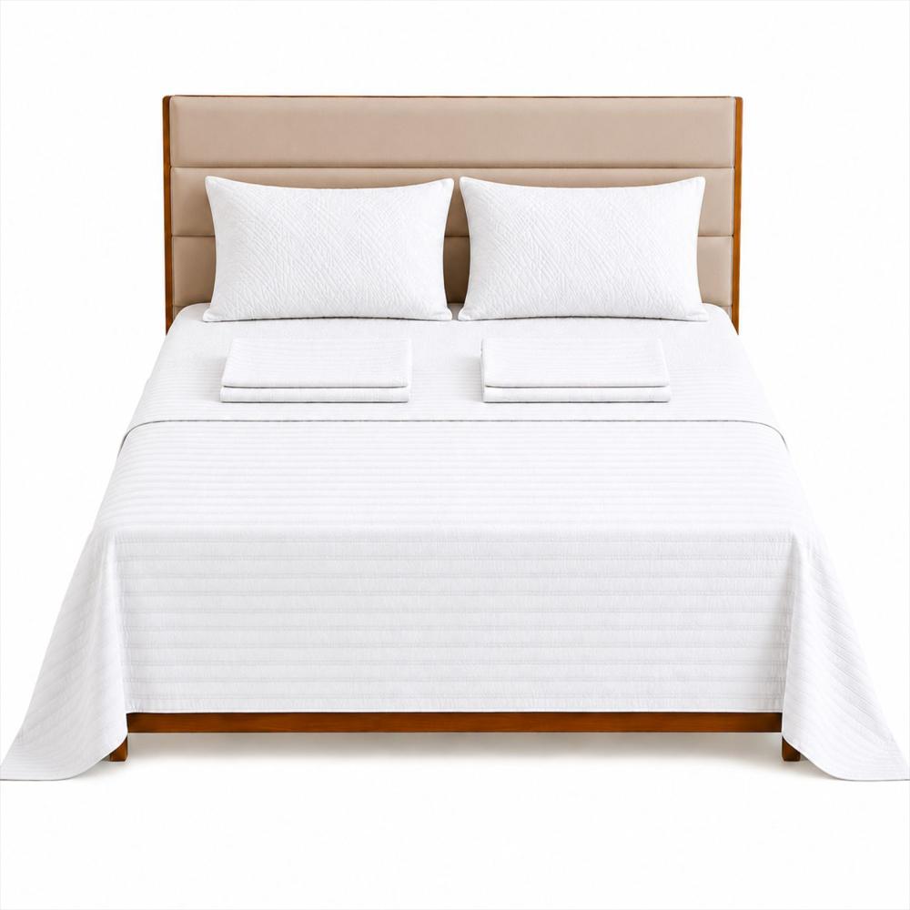 Combo Protector Colchon + Juego De Sábanas King Blanco img #1