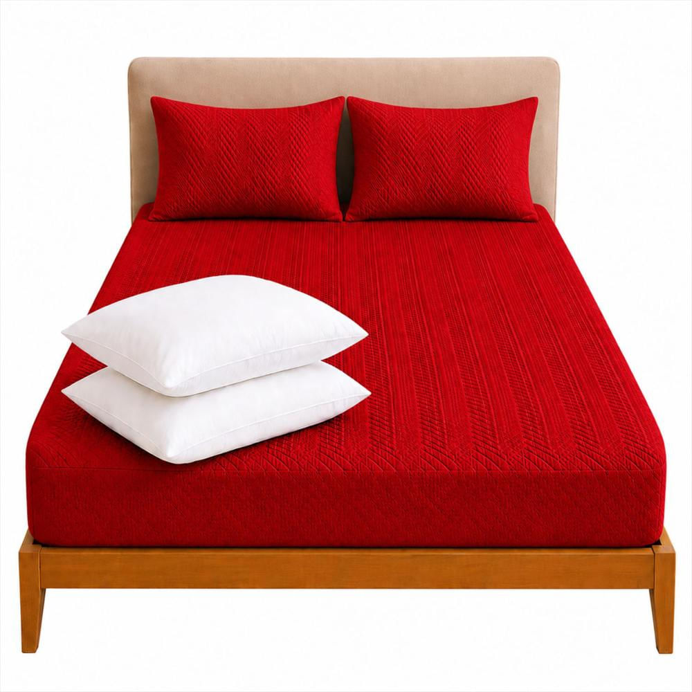 Combo Protector Colchon + 1 Almohada Siliconada Sencillo Rojo img #1