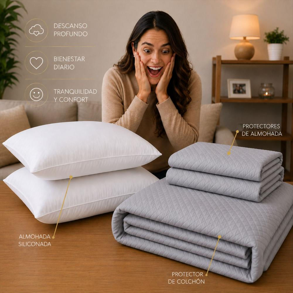 Combo Protector Colchon + 2 Almohadas Siliconadas King Gris img #3