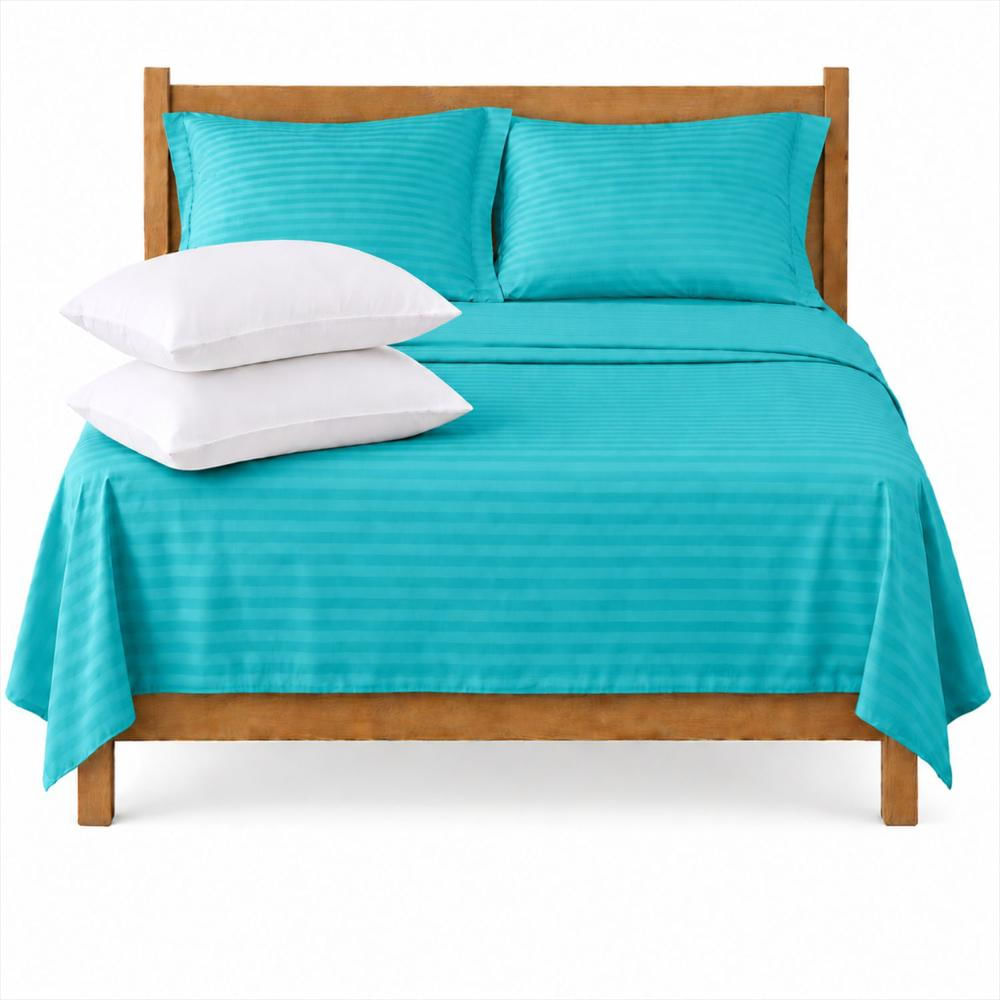 Combo Juego De Sábanas + 1 Almohada Siliconada Sencillo Turquesa img #1