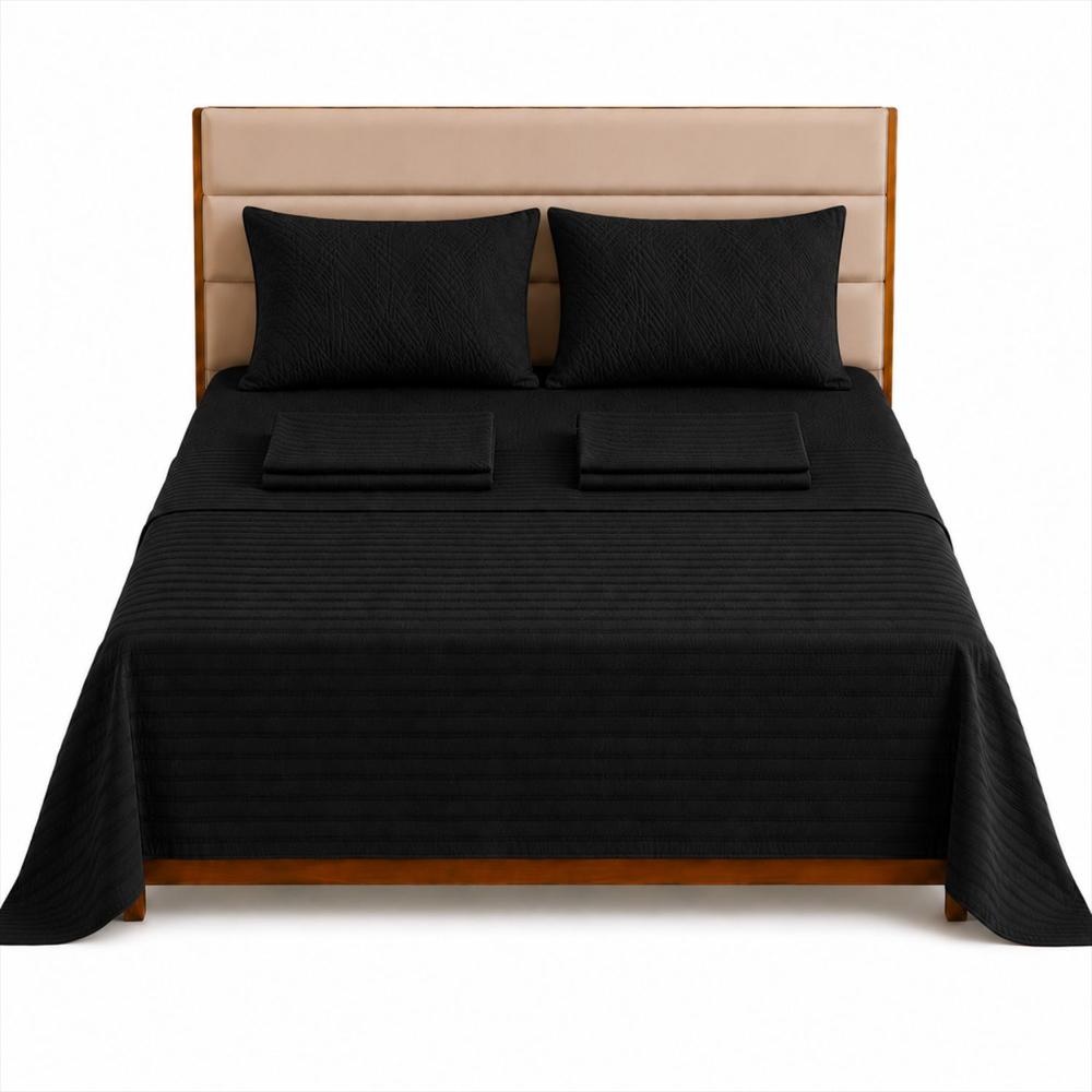 Combo Protector Colchon + Juego De Sábanas Queen Negro img #1