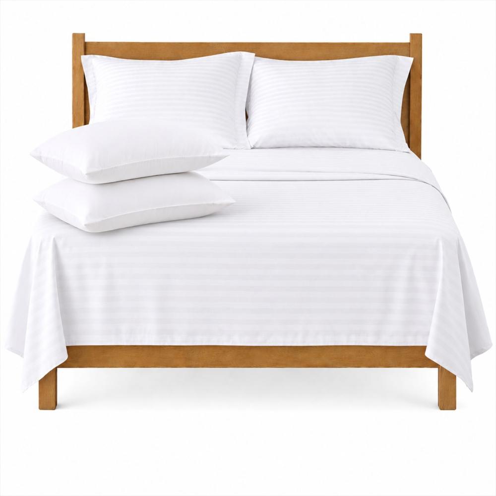 Combo Juego De Sábanas + 2 Almohadas Siliconadas Queen Blanco img #1