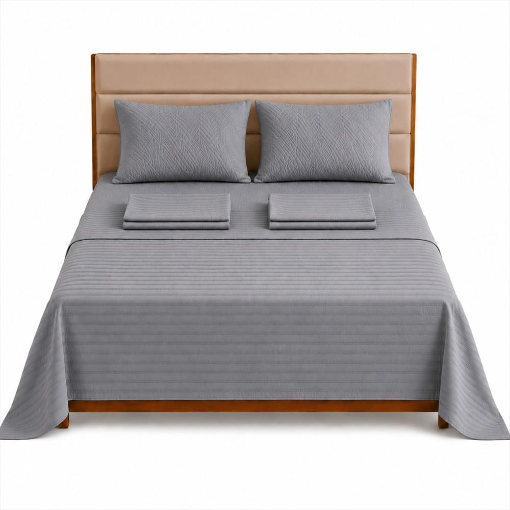 Combo Protector Colchon + Juego De Sábanas Queen Gris img #1