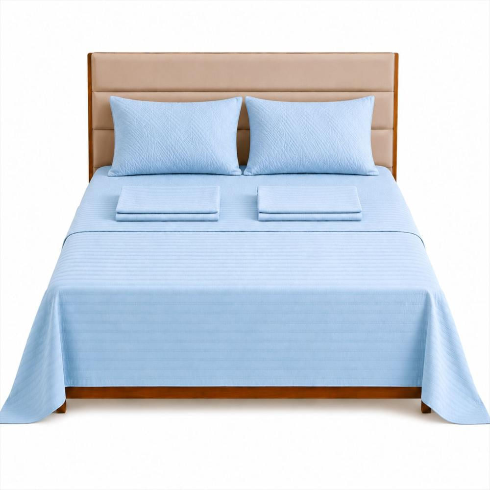 Combo Protector Colchon + Juego De Sábanas Doble Celeste img #1