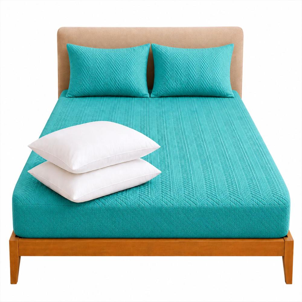 Combo Protector Colchon + 2 Almohadas Siliconadas King Turquesa img #1