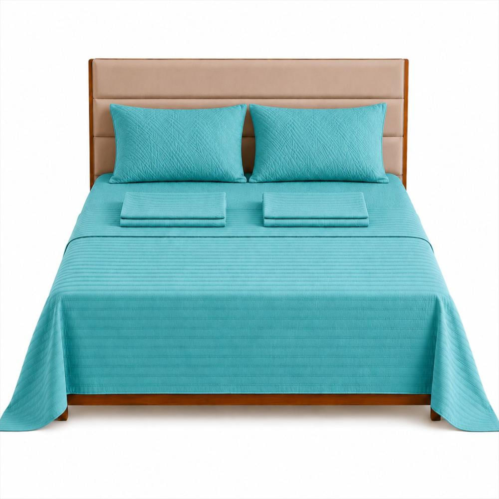 Combo Protector Colchon + Juego De Sábanas Sencilla Turquesa img #1
