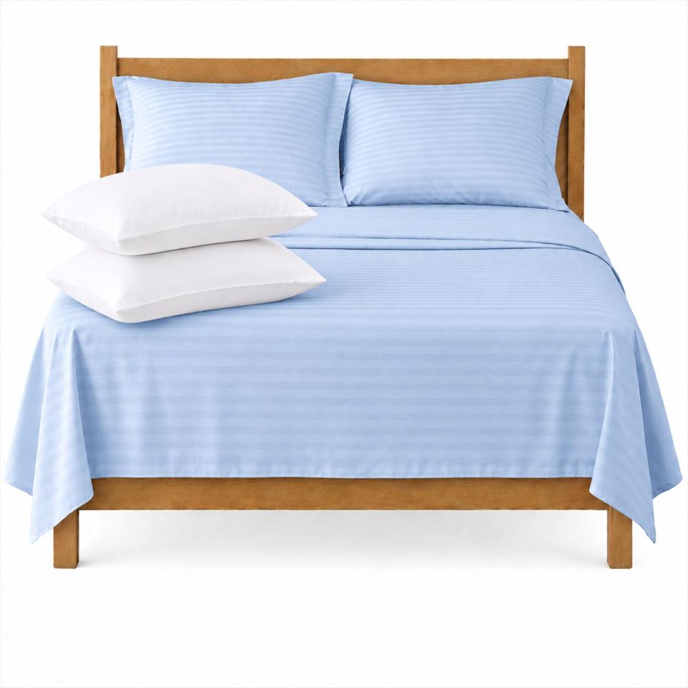 Combo Juego De Sábanas + 2 Almohadas Siliconadas Doble Celeste img #1
