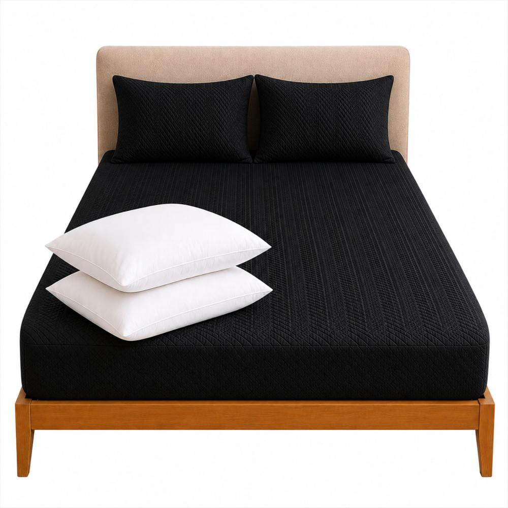 Combo Protector Colchon + 2 Almohadas Siliconadas Queen Negro img #1
