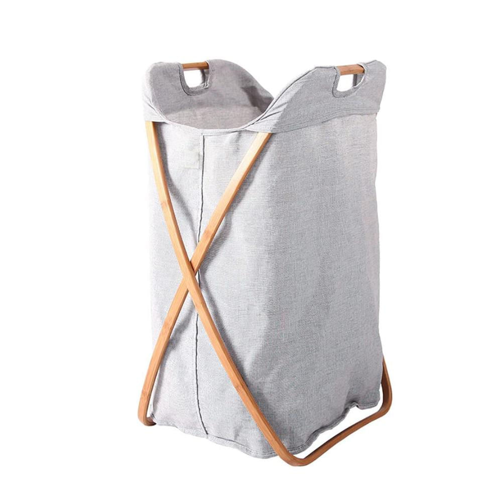 Cesto De Ropa Plegable De Bambú Con Bolsa Lavable Gris img #1