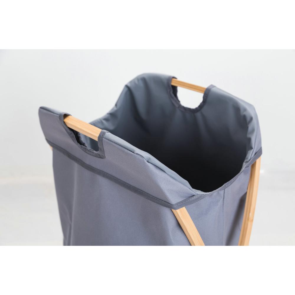Cesto De Ropa Plegable De Bambú Con Bolsa Lavable Gris img #2