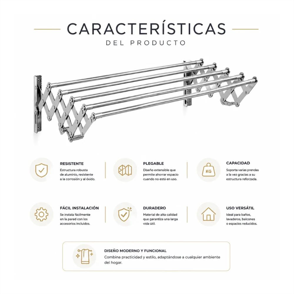 Tendedero De Ropa Para Pared Extensible Plegable img #4