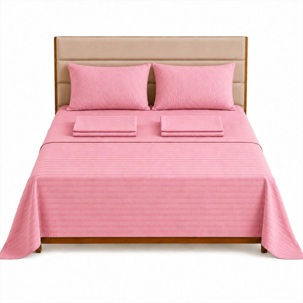 Combo Protector Colchon + Juego De Sábanas Semidoble Rosado img #1
