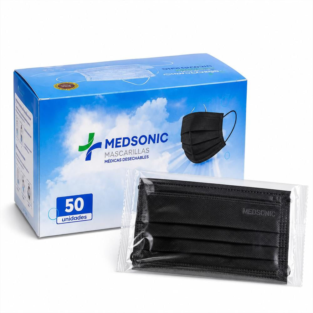 Tapabocas Desechable Negro 3 Capas Alta Protección Pack X50 img #5