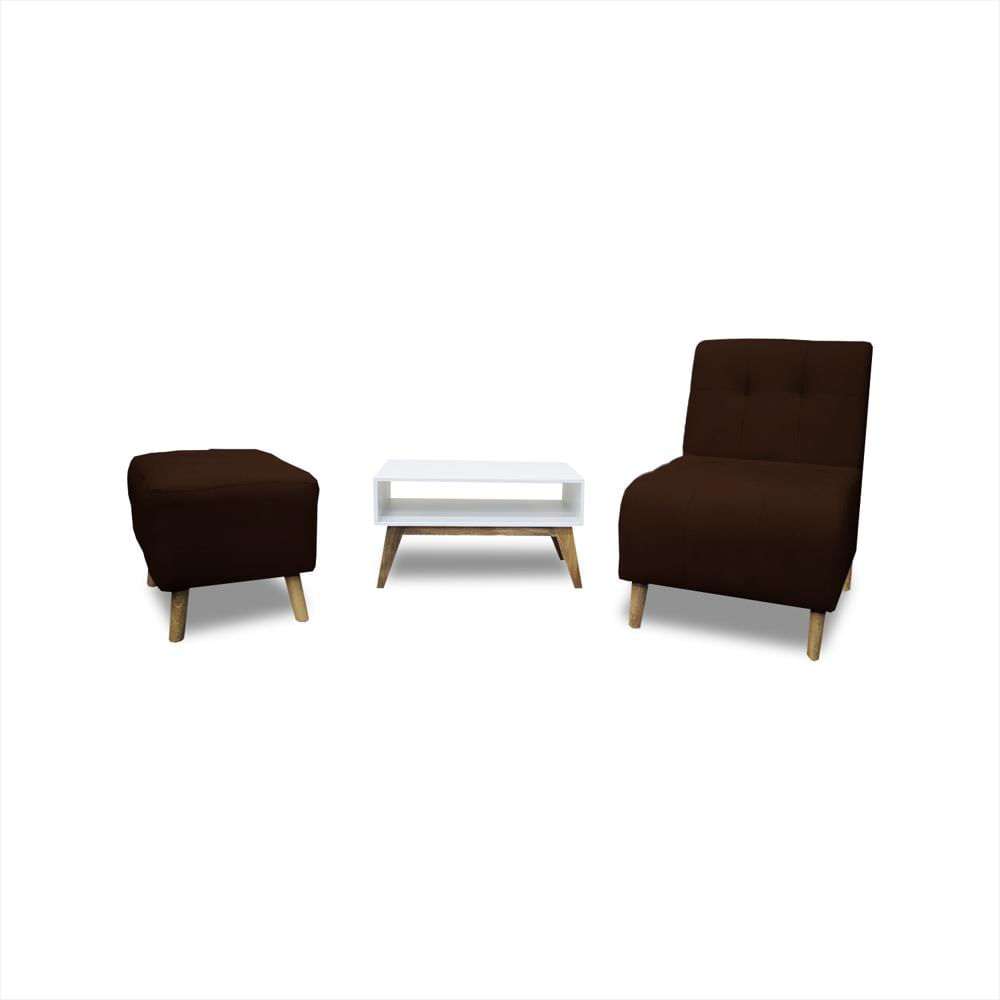 Combo Poltrona Milan Marron + Puff + Mesa De Centro img #1