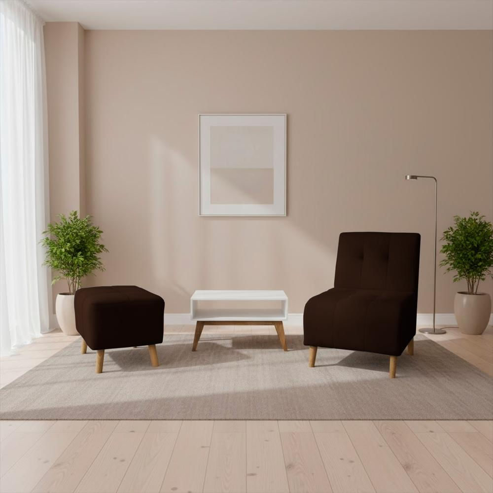Combo Poltrona Milan Marron + Puff + Mesa De Centro img #2