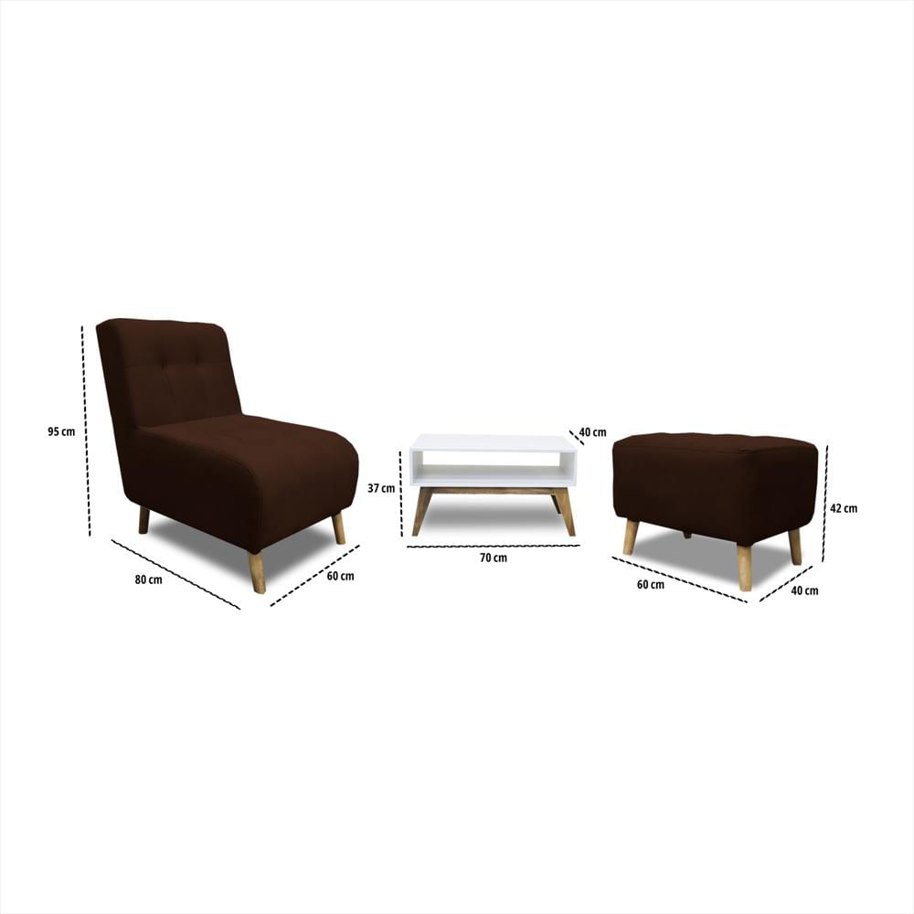 Combo Poltrona Milan Marron + Puff + Mesa De Centro img #5