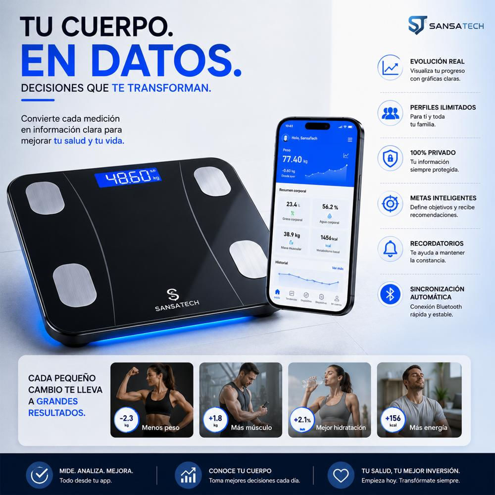 Báscula Digital Inteligente Bluetooth Control Peso Grasa img #5