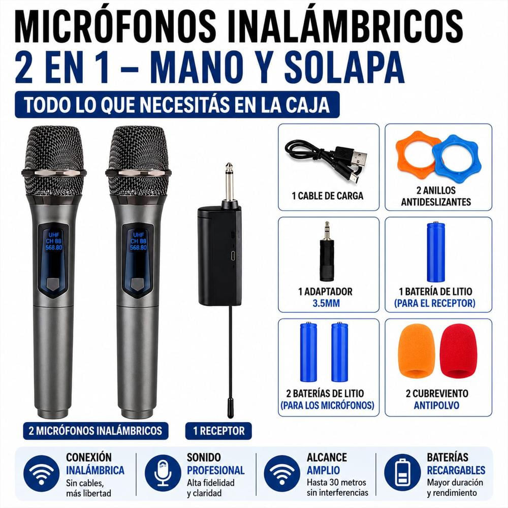 Micrófonos Inalámbricos Recargables Karaoke X2 img #2