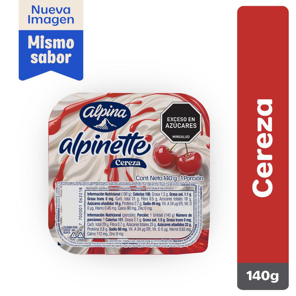 Alimento lácteo ALPINA sabor cereza (140  gr) img #1