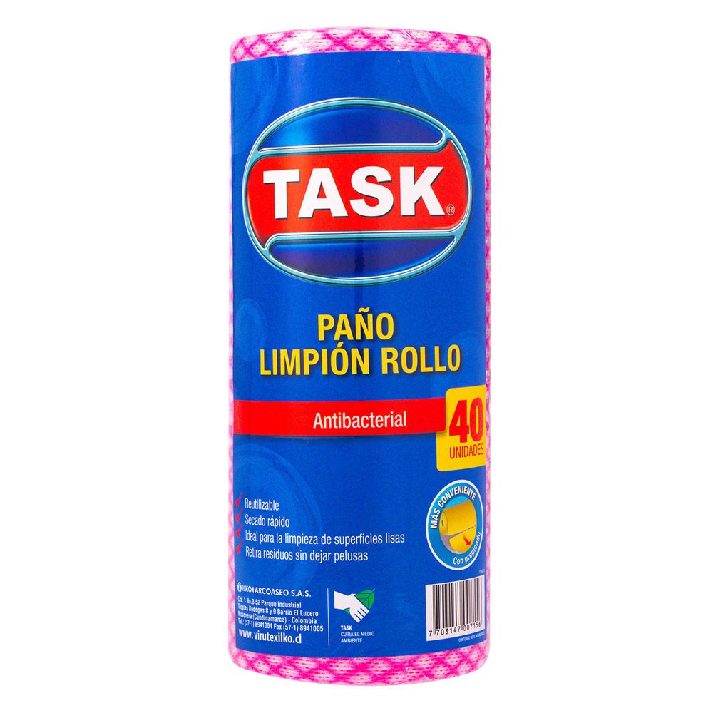 Paños TASK limpión, rollo antibacterial (40  und) img #1