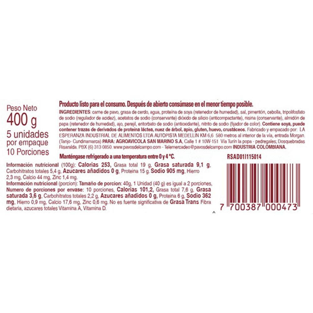 Chorizos de pavo PAVOS DEL CAMPO paquete (400  gr) img #3