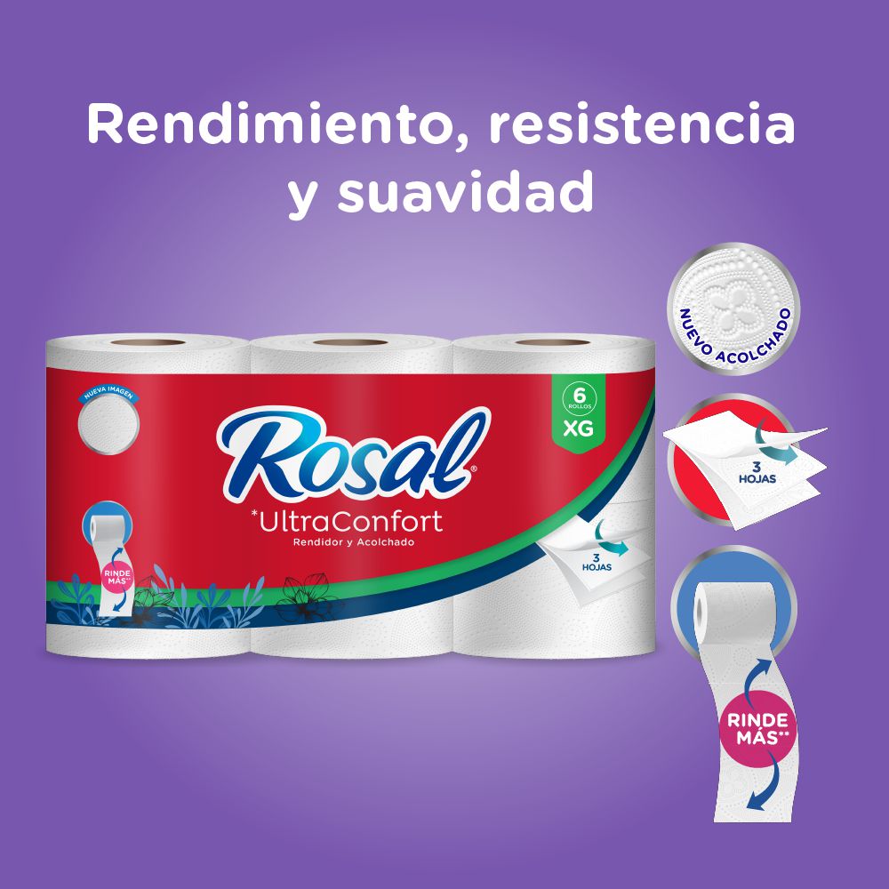Papel higiénico ROSAL triple hoja x6 rollos (150  mts) img #3